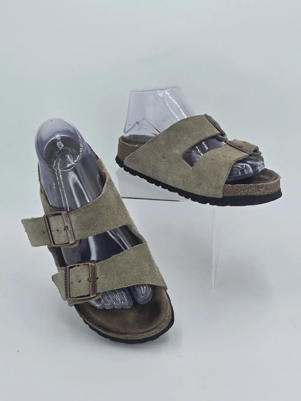 Birkenstock Arizona Two-Buckle Suede Slide Sandals in Taupe Women's Size 7-7.5 - Picture 1 of 14